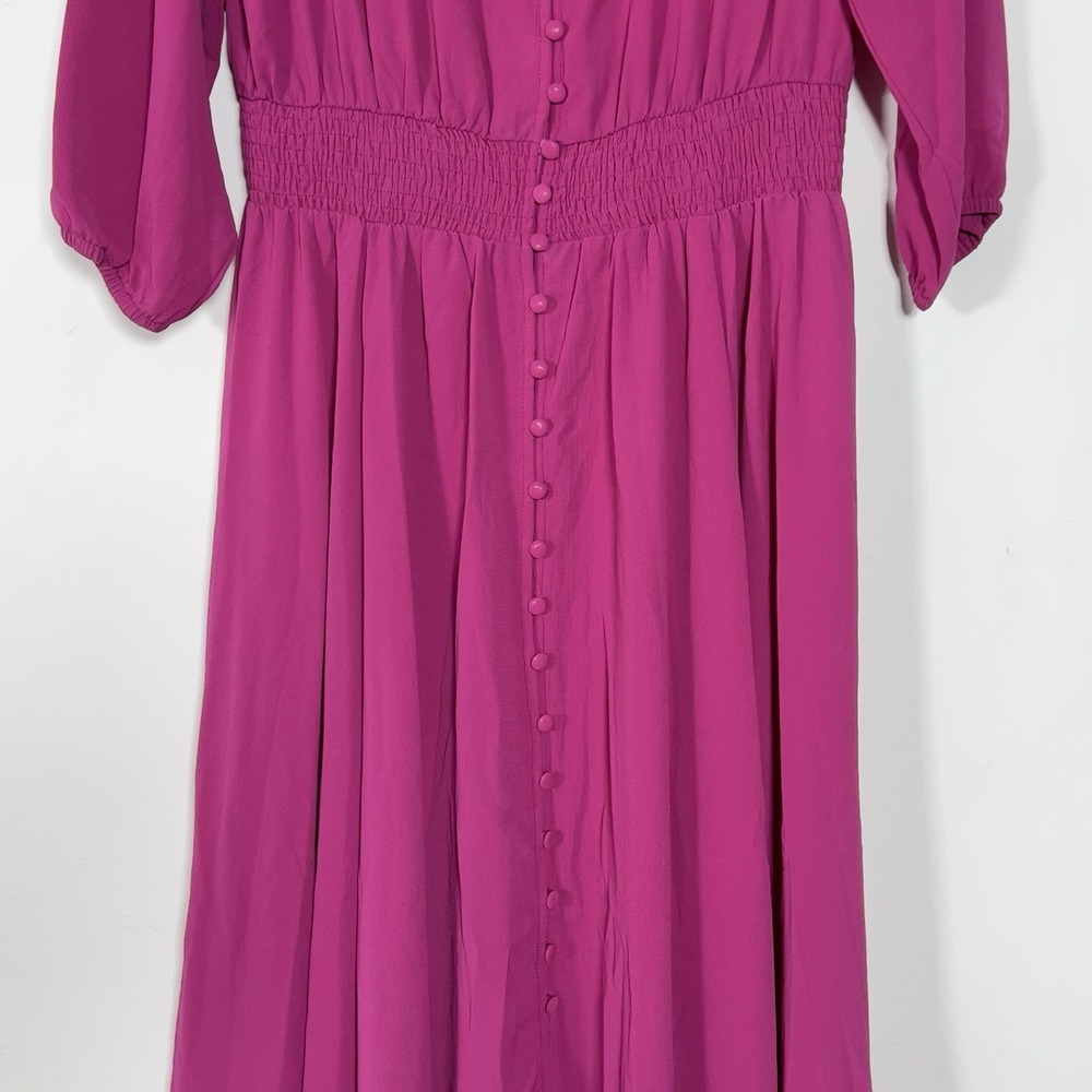 City Chic Zadie Shirred Waist Button Front Maxi Dress Sz XS/14 Pink 3/4 Sleeve - Picture 4 of 15